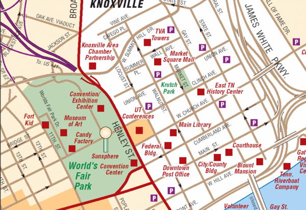 Map Of Downtown Knoxville Tn Knoxville Tn Tourist Map - Knoxville Tn • Mappery