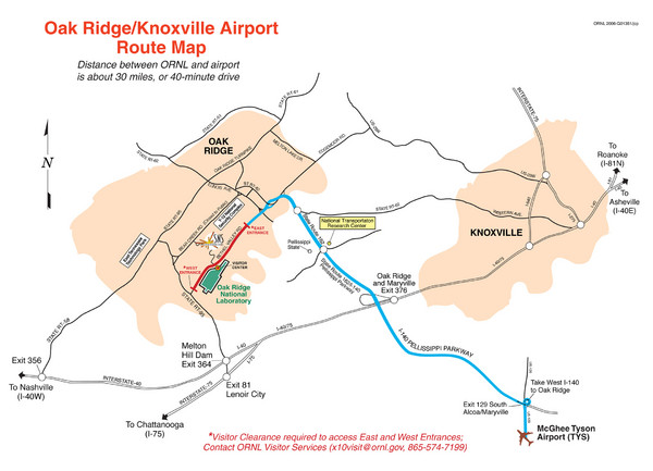 Knoxville and Oakridge Airports Map