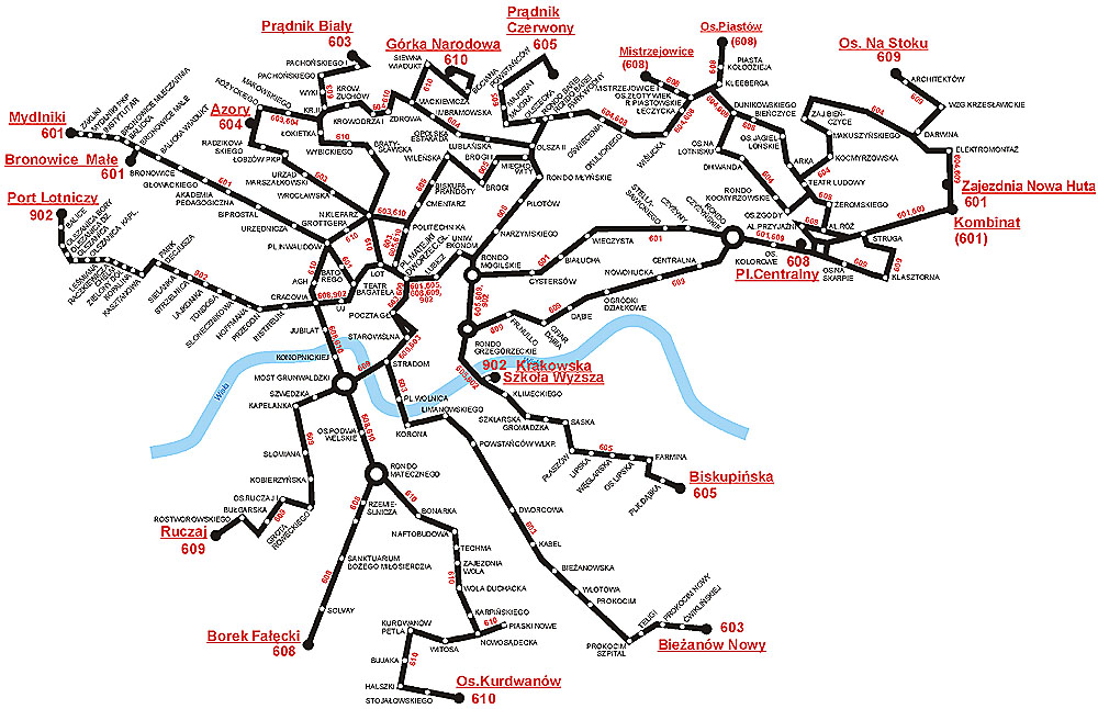 Krakow Bus Routes Map Krakow • mappery