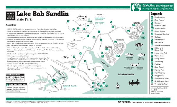 Lake Bob Sandlin, Texas State Park Facility, Trail and Location Map