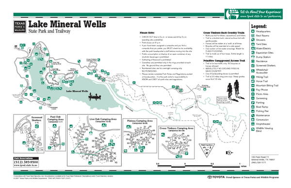 Lake Mineral Wells, Texas State Park Facility and Trail Map