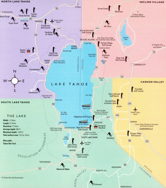 Lake Tahoe Area, California Map
