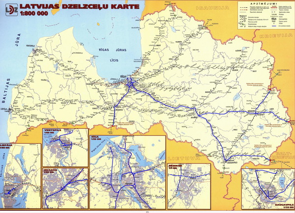 Latvia railroads Map