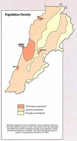 Lebanon Population Density Map