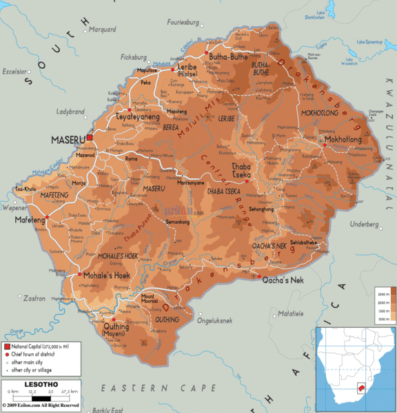 Lesotho physical Map