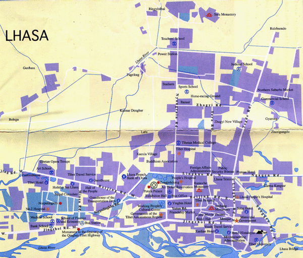 Lhasa Tibet Tourist Map