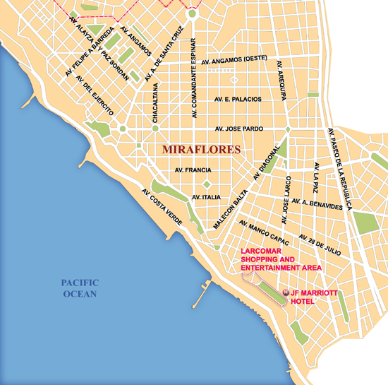 Lima Miraflores area Map lima peru • mappery