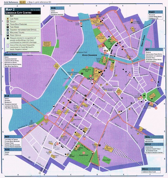 Limerick City Street Map Limerick Tourist Map - Limerick Ireland • Mappery