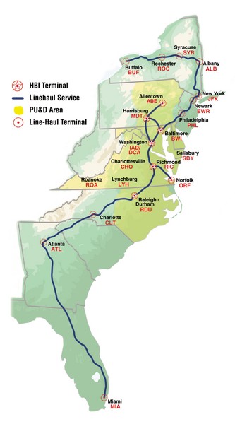 Linehaul Service Area Map