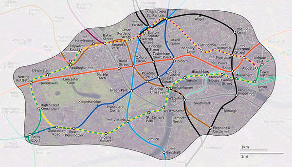 London Underground Zone 1 with Street Map