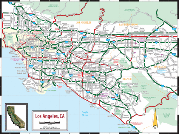 Los Angeles, California Transportation Map