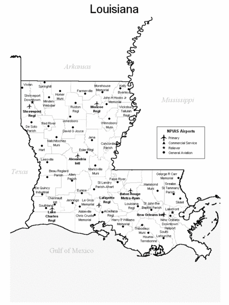Louisiana Airports Map
