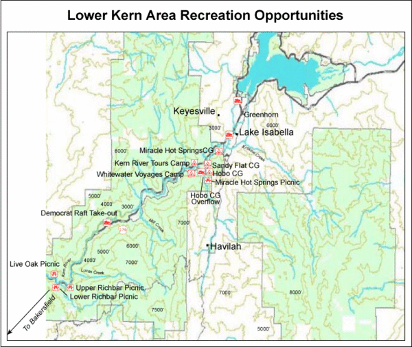 Lower Kern River (Kern Canyon) Area Recreation Opportunities Map