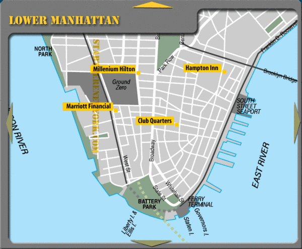 Lower Manhattan New York City Hotel Map