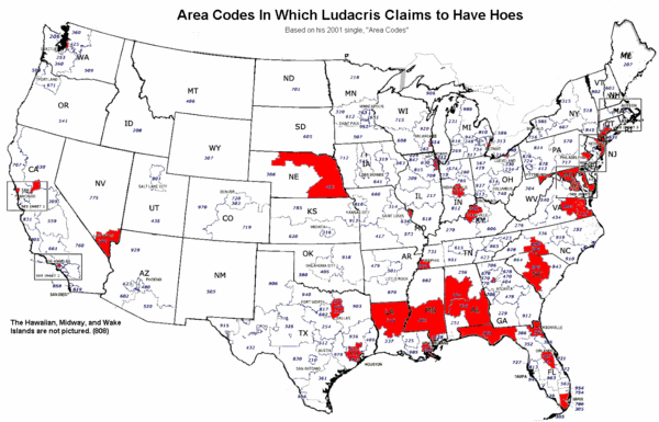 Ludacris' Hoes In Different Area Codes Map