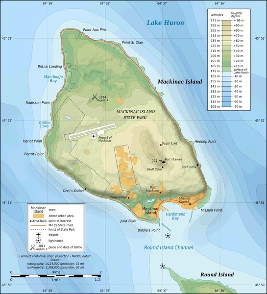 Mackinak Island topography Map