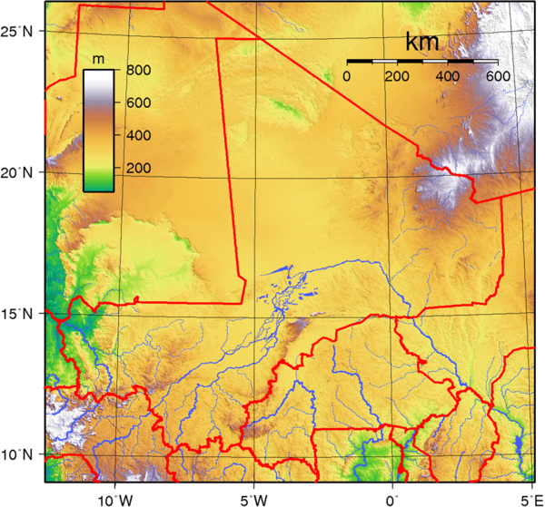 Mali topography Map