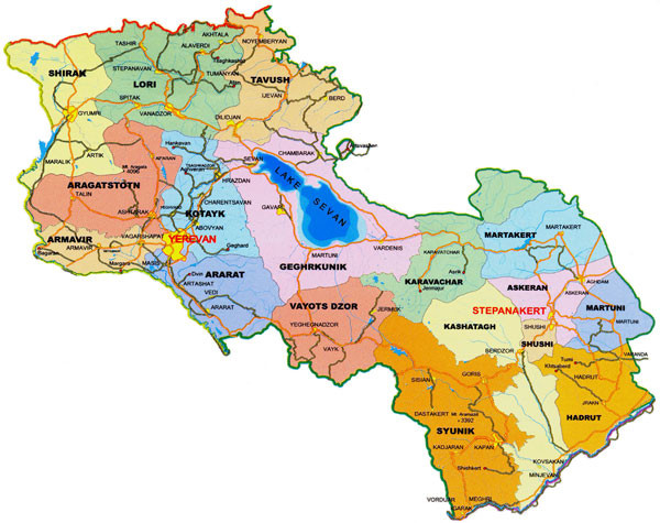 Map of Armenia and Nagorny Karabakh