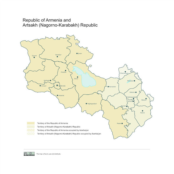 Map of Armenian states - the Republic of Armenia and the Nagorno-Karabakh Republic