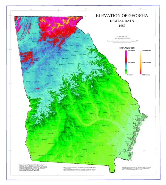 Map of Georgia Elevations