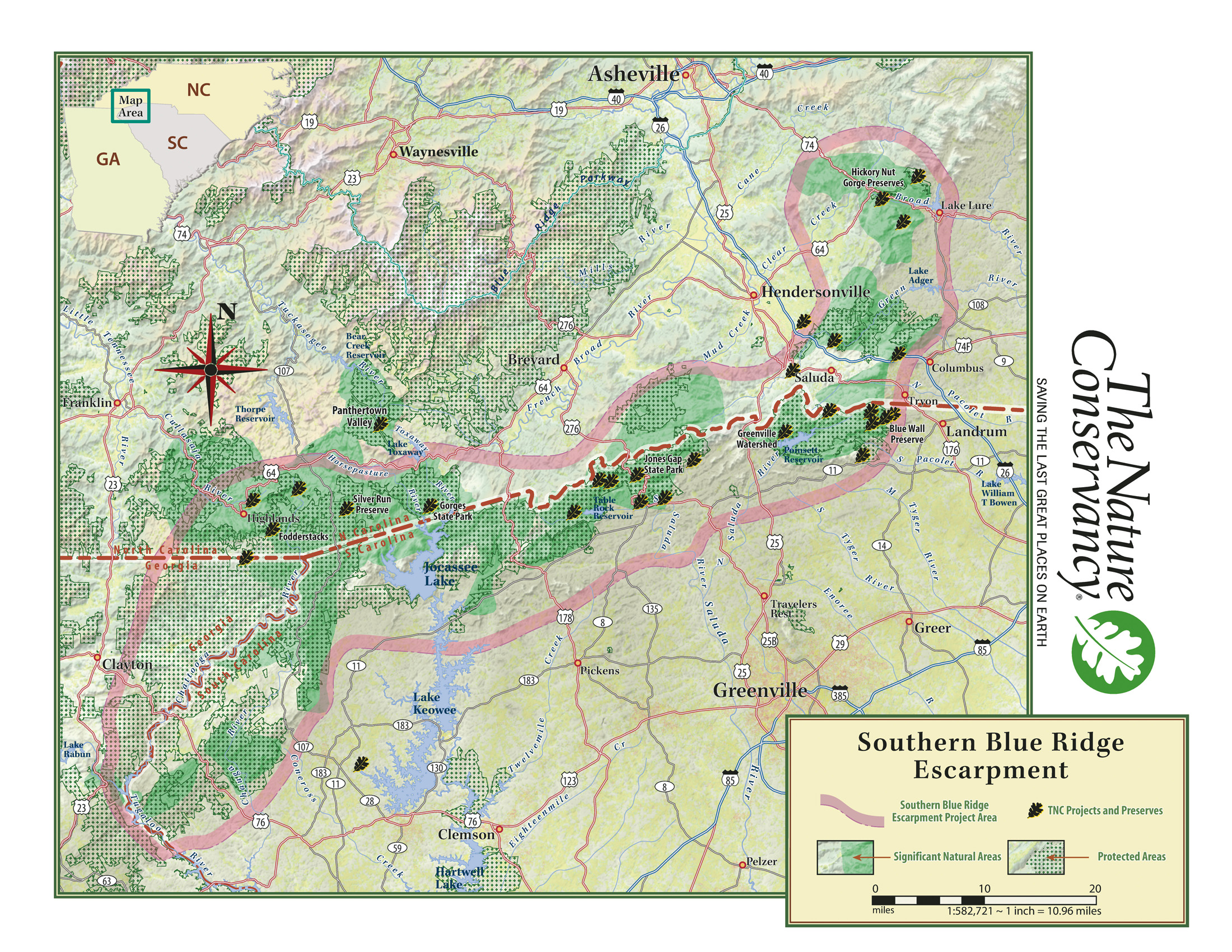 Map of Southern Blue Ridge Escarpment asheville north carolina • mappery