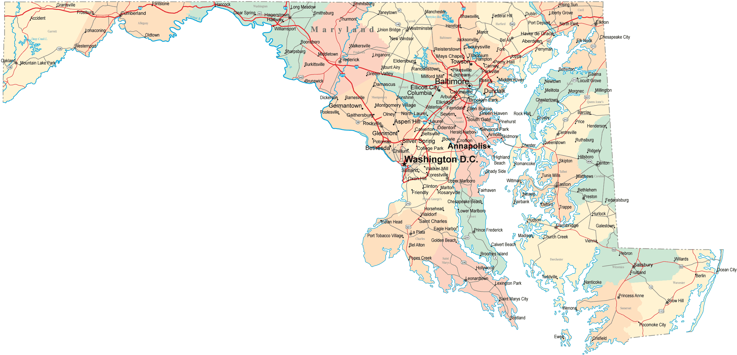 Road Map Of Maryland Maryland Road Map - Maryland • Mappery