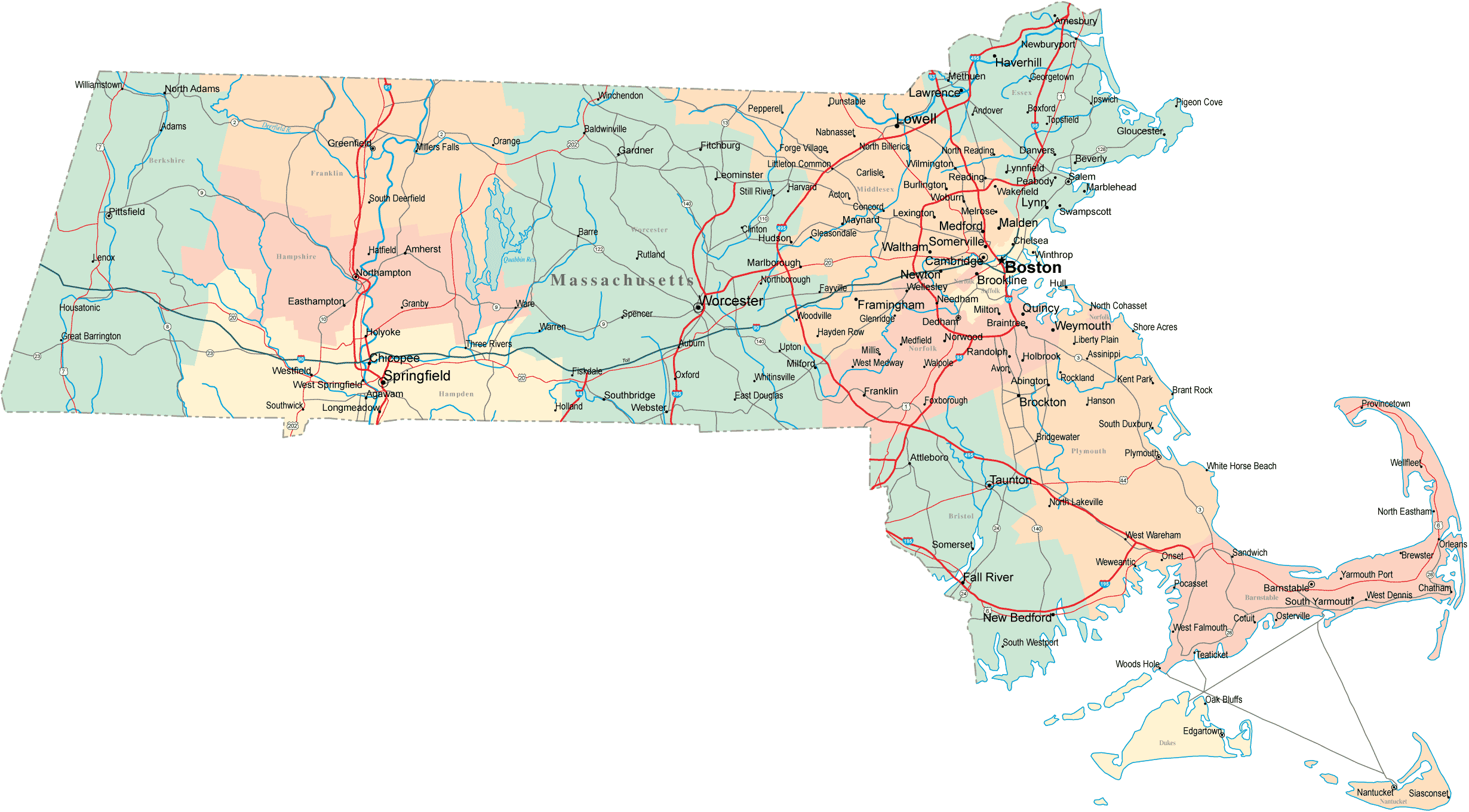 Massachusetts Road Map Massachusetts Mappery