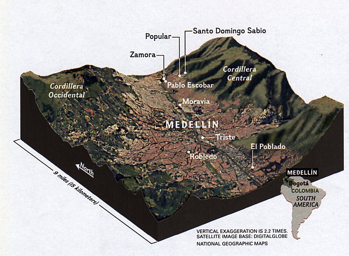 Medellin physical oblique map - medellin • mappery