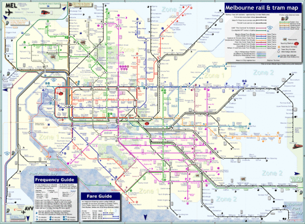 Melbourne, Australia Public Transportation Map