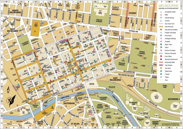 Map Of Melbourne Cbd Melbourne Central District Tourist Map - Melbourne Australia • Mappery