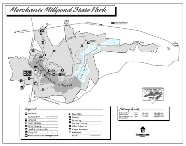 Merchants Millpond State Park map