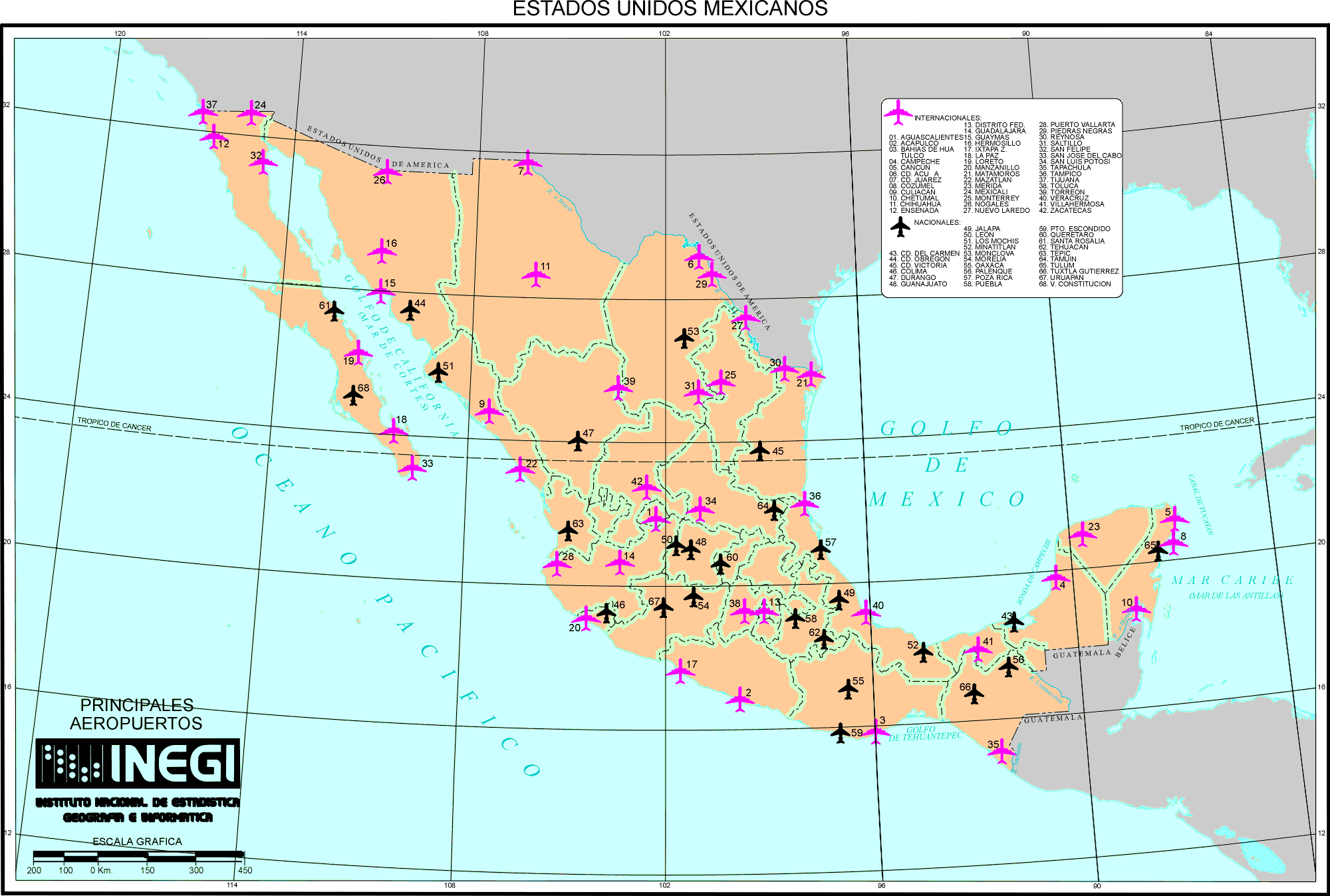 Mexican Airports Map Mexico • mappery
