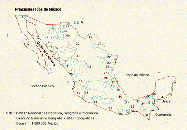 Mexico Rivers Map
