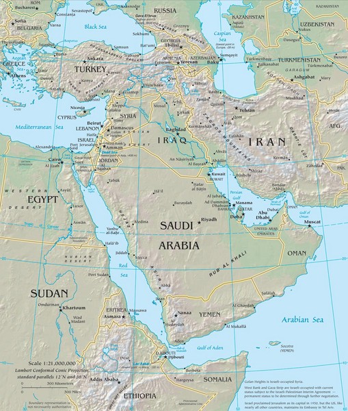 Digital Physical Map Middle East 634 The World Of Maps Com