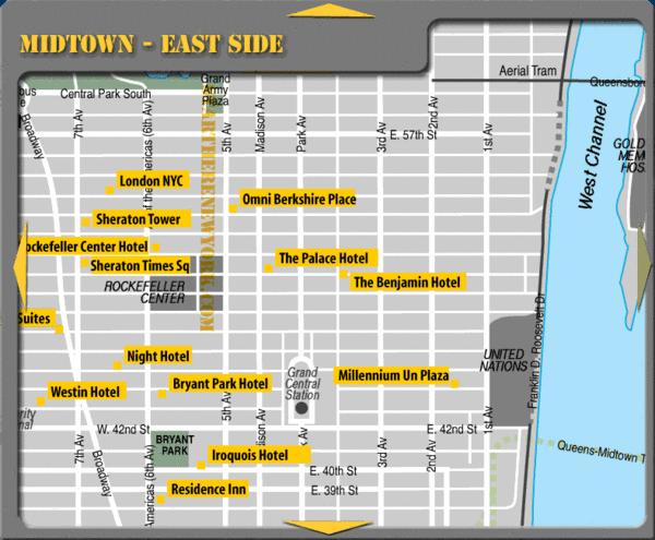 new york map of hotels Midtown East Side New York City Hotel Map Central Park Mappery new york map of hotels