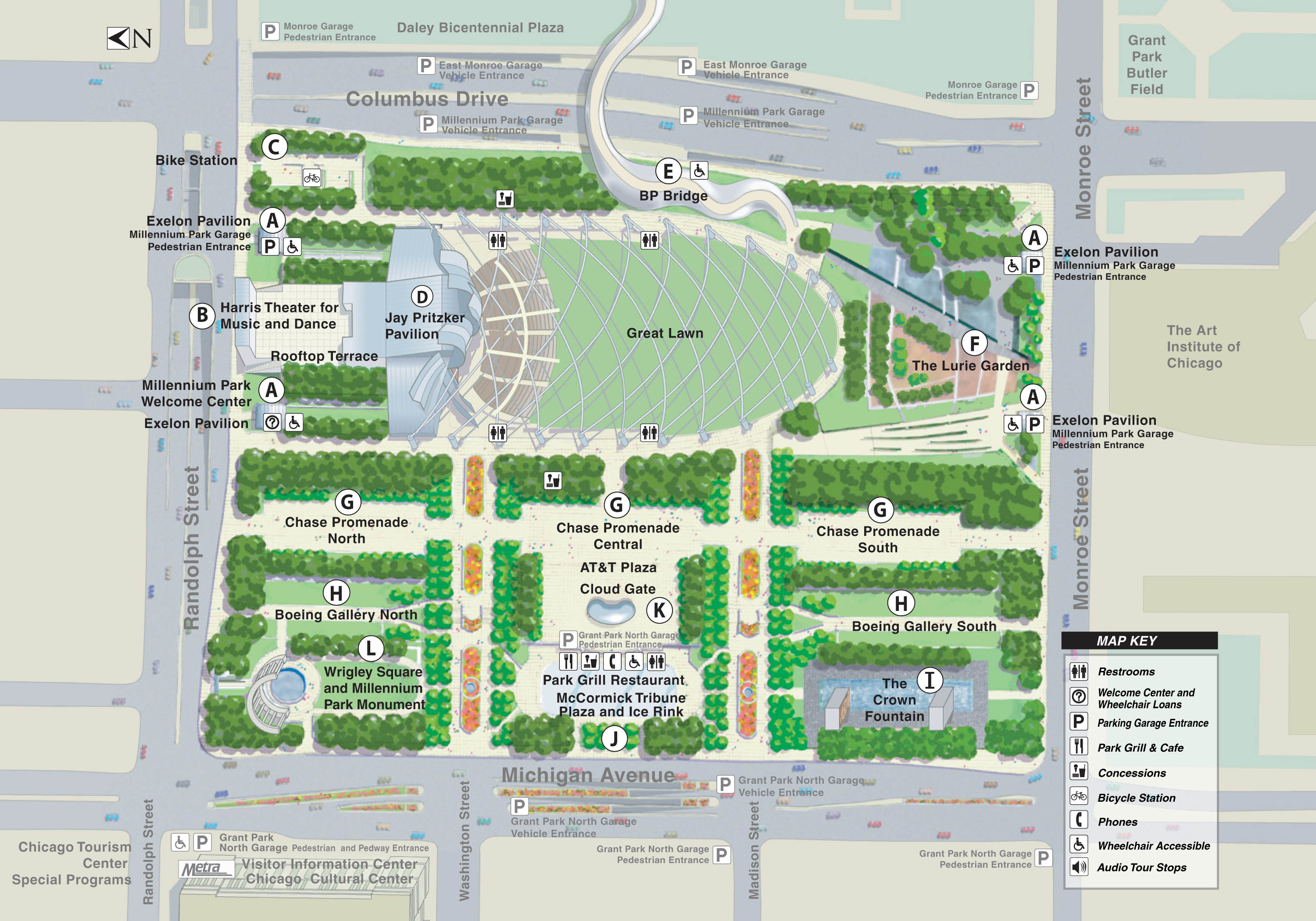 Millennium Park Chicago Map Millenuim Park Chicago Map - Randolph St And Columbus St Chicago • Mappery