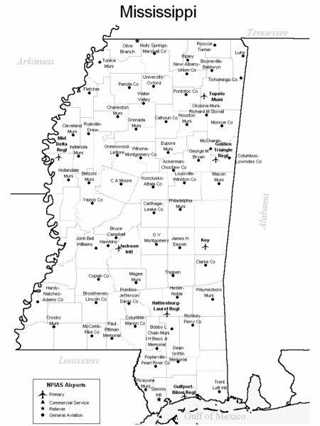 Mississippi Airports Map