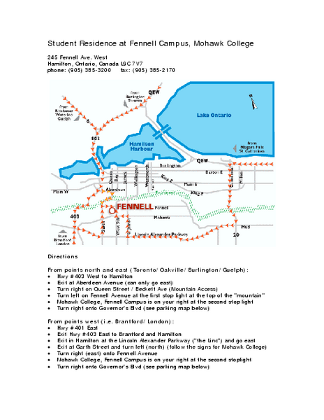 Mohawk College - Fennell Campus Student Residence Map