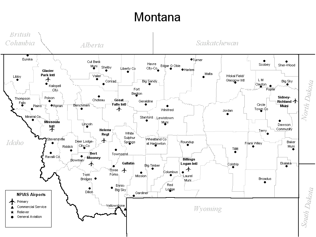 Montana Airports Map Montana Mappery