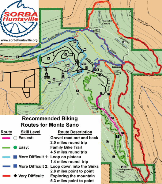 Monte Sano State Park Bike Routes Map