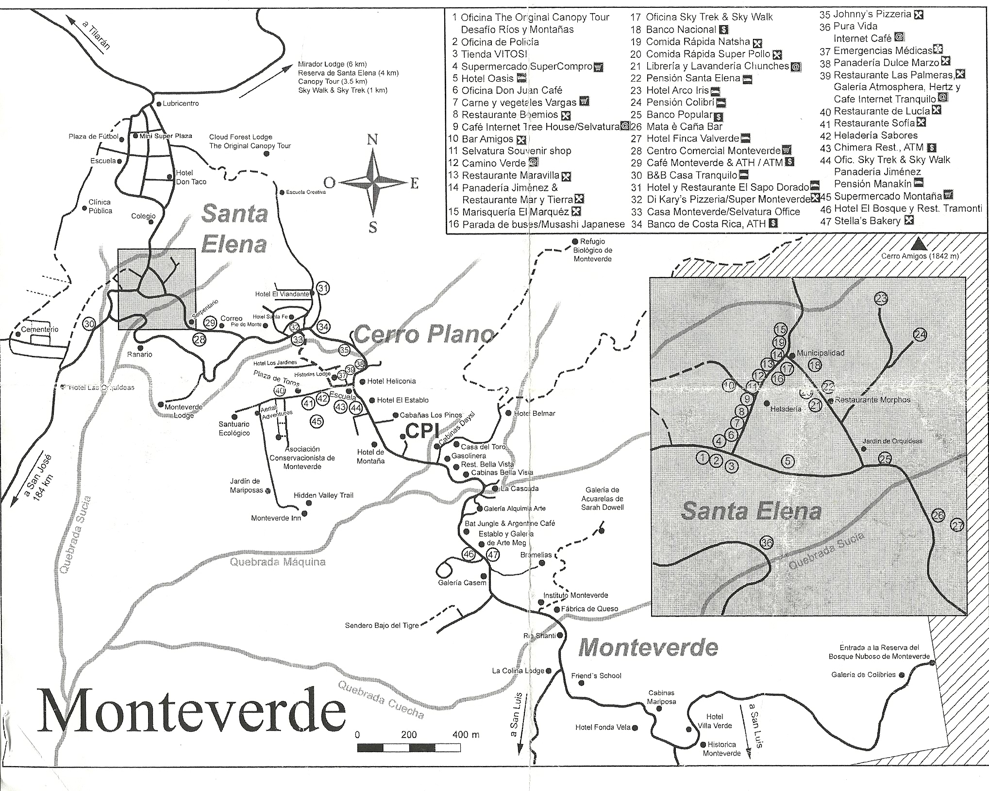 Monteverde Santa Elena Tourist Map - monteverde costa rica • mappery