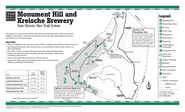 Monument Hill, Texas State Park Trail Map