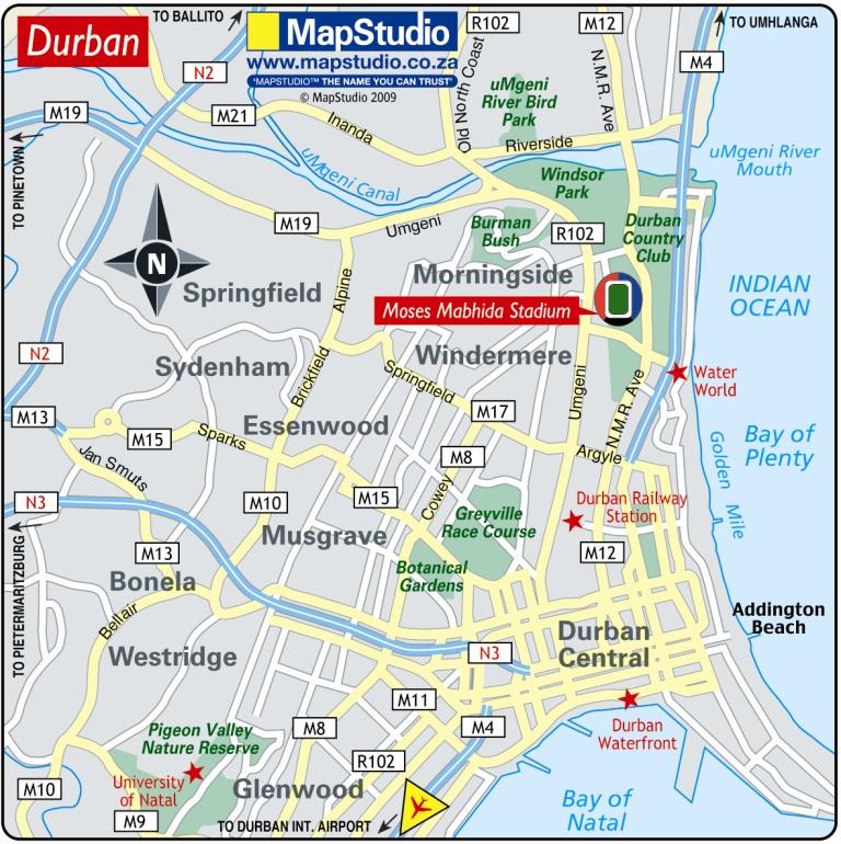 Map Of Durban Suburbs Moses Mabhida Stadium Durban South Africa Map - Stamford Hill Durban South  Africa • Mappery