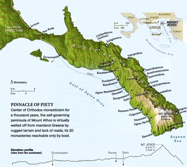 Mount Athos Monasteries Map