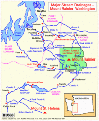 Mount Rainier Major Stream Drainages Map
