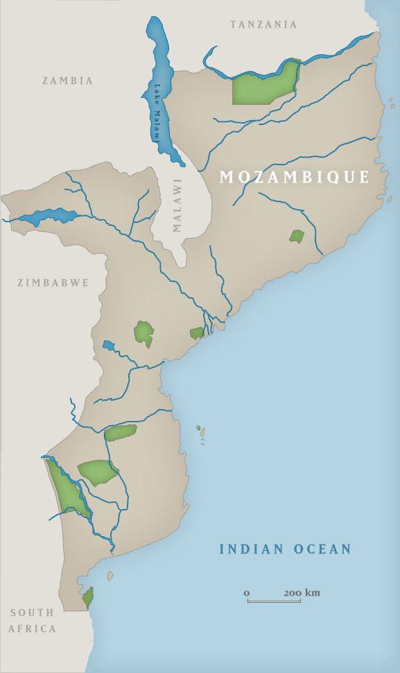 Mozambique National Parks Map mozambique • mappery