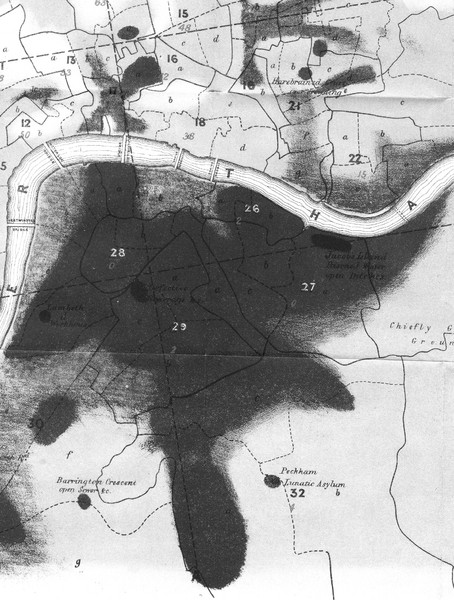 Mr. Grainger's "Cholera Map of the Metropolis"  - 1849 Map