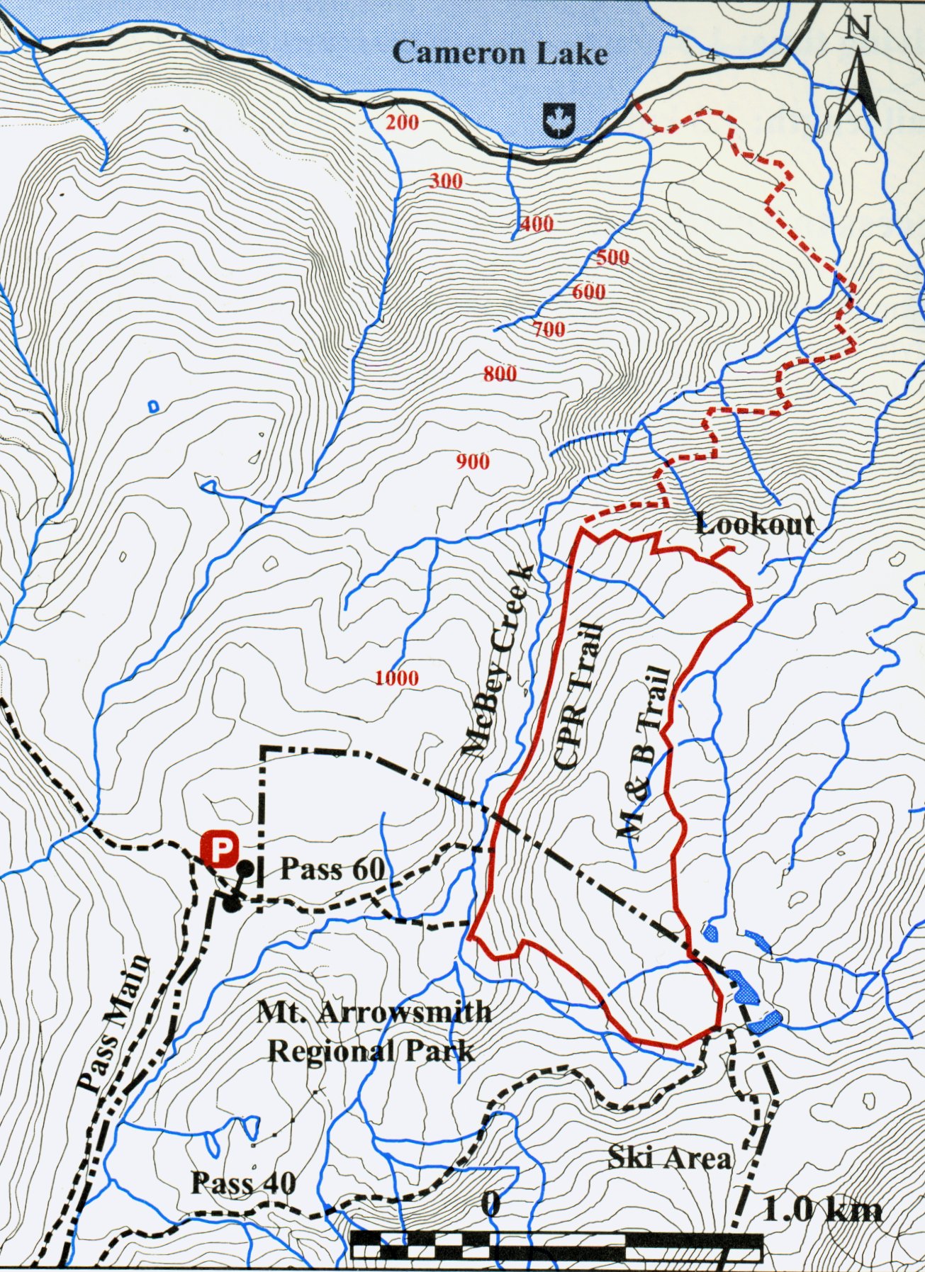 Mt Arrowsmith Park CPR Historic Trail Map 4922400degN 124594degW