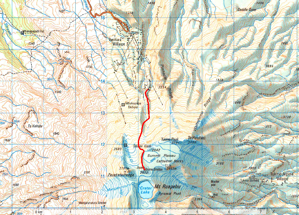 Mt Ruapehu Topo Route Map Mt Ruapehu New Zealand • mappery