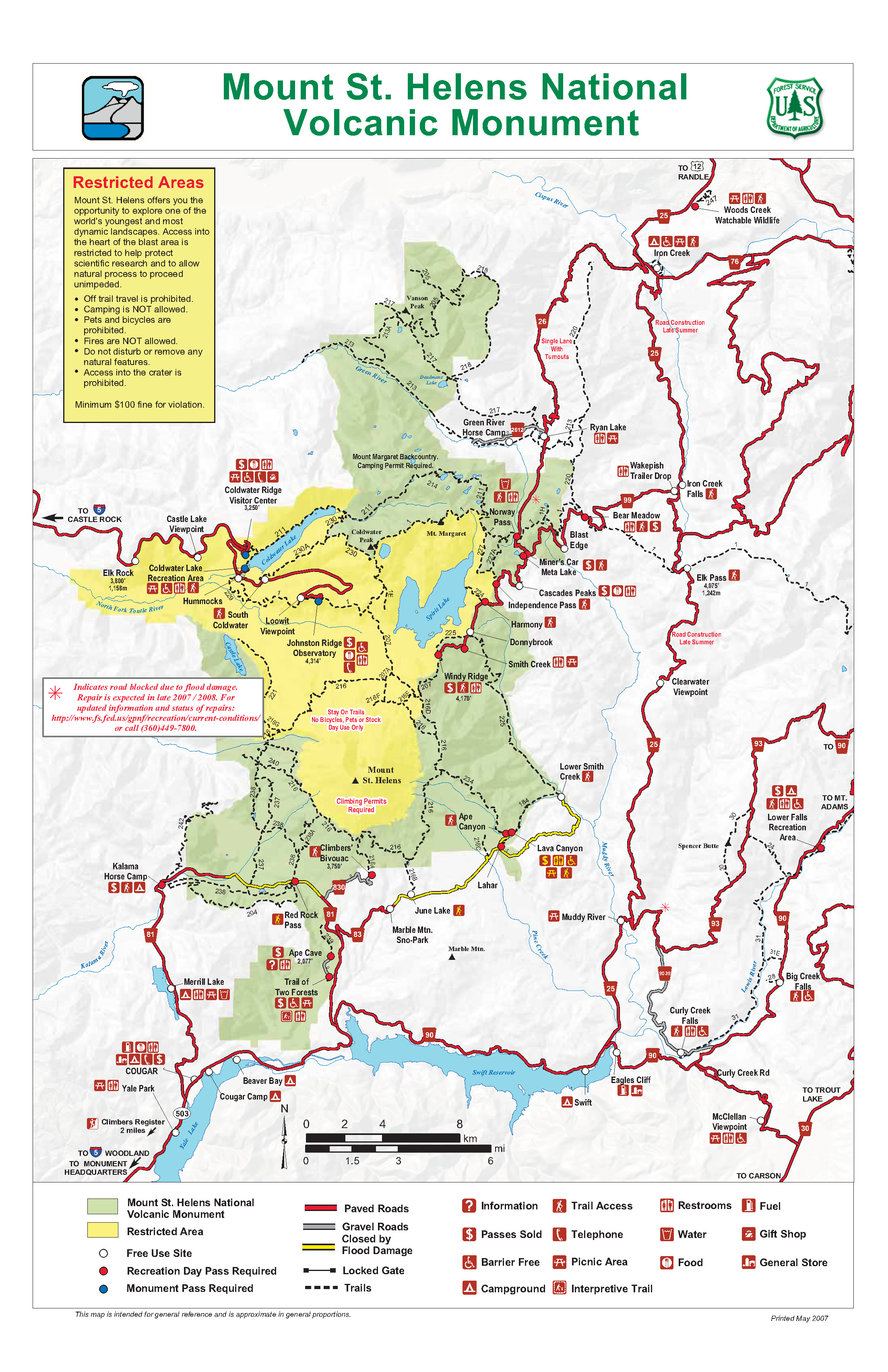 Mt Saint Helens National Volcanic Monument recreation map • mappery